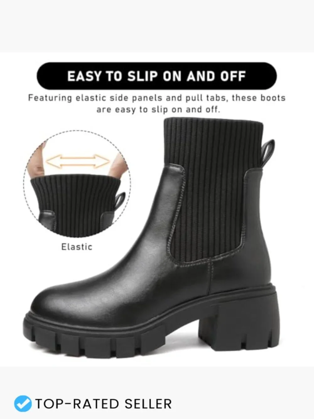 Platform Chelsea Boots Fashion Elastic Ankle Booties Lug Sole Chunky Block Heel
